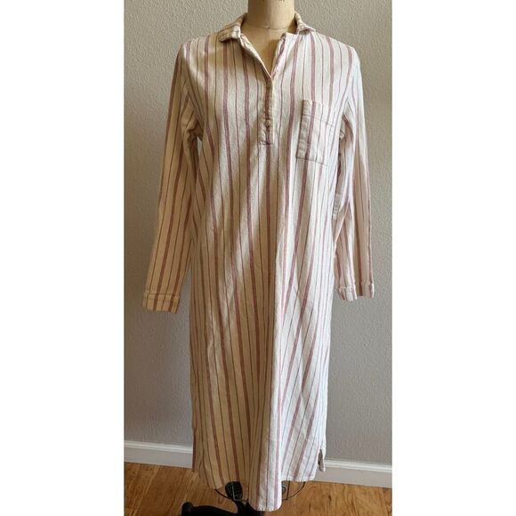 Garnet Hill Sz‎ Small Red Ivory Striped Sleep Shirt PJ top Organic Cotton GUC - Picture 2 of 5